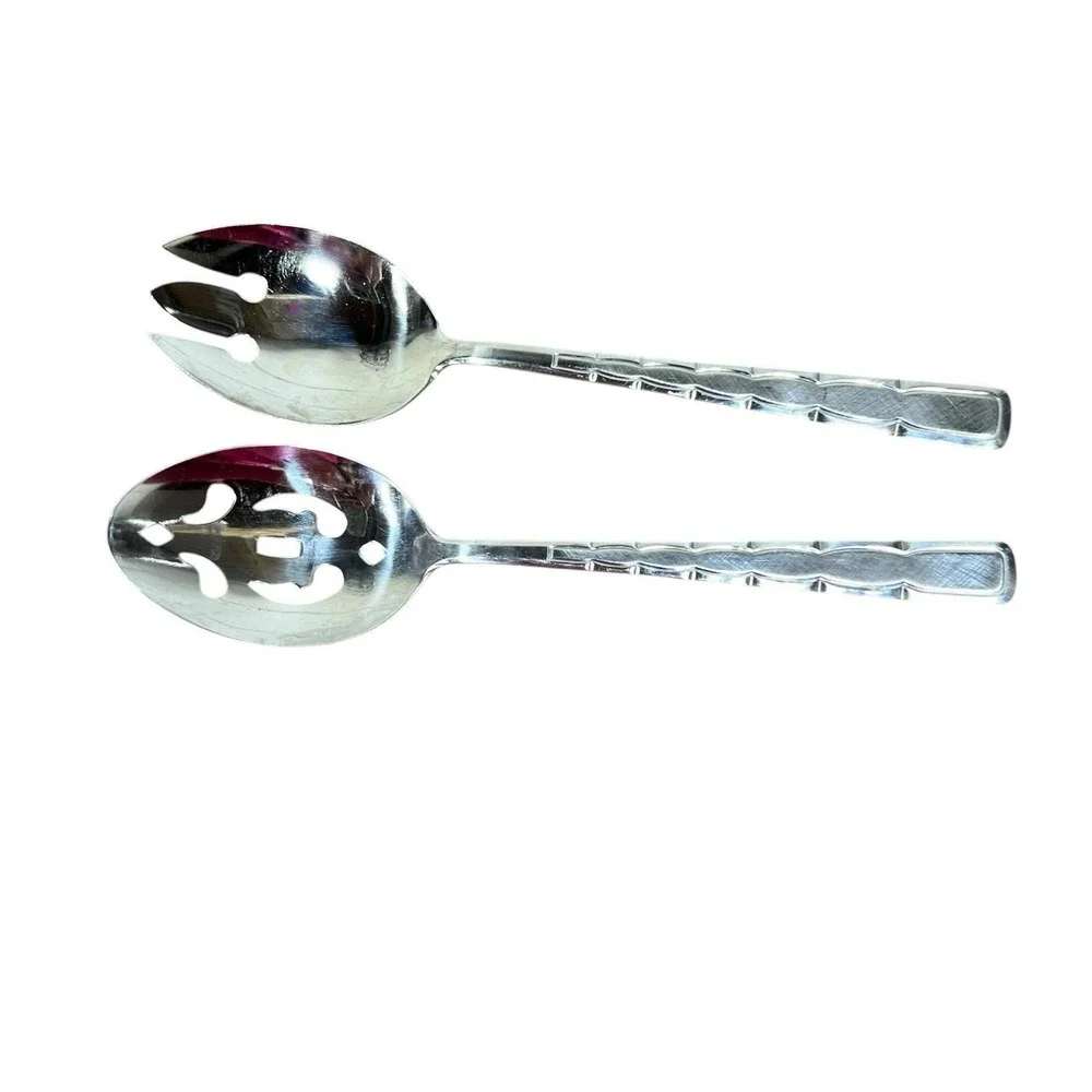 Rogers Spoon Fork‎ Stainless Swagger Pattern • 2pc Salad Serving Set